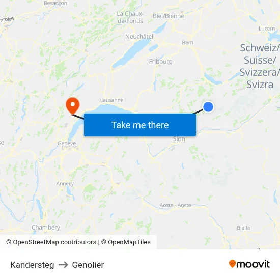 Kandersteg to Genolier map