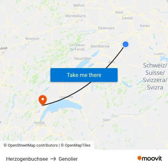 Herzogenbuchsee to Genolier map