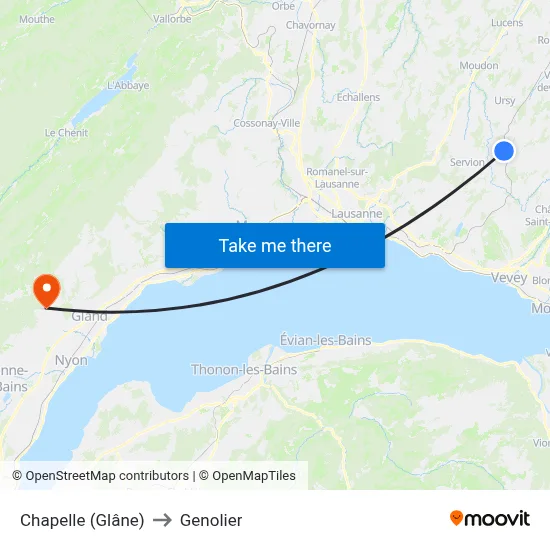 Chapelle (Glâne) to Genolier map