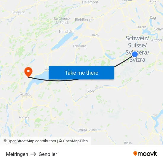 Meiringen to Genolier map