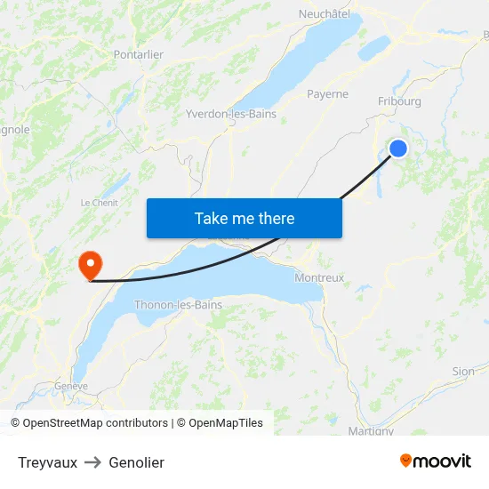 Treyvaux to Genolier map