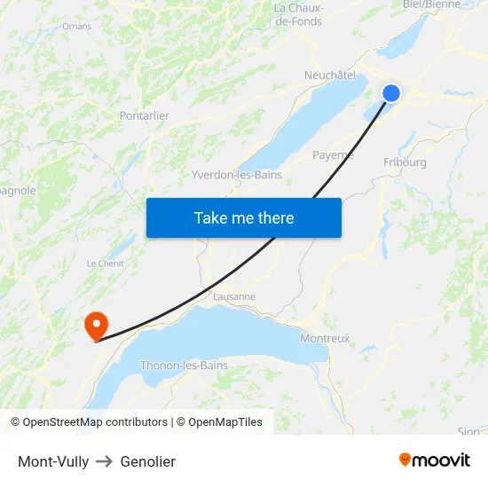 Mont-Vully to Genolier map