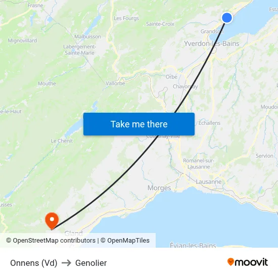 Onnens (Vd) to Genolier map