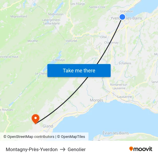 Montagny-Près-Yverdon to Genolier map