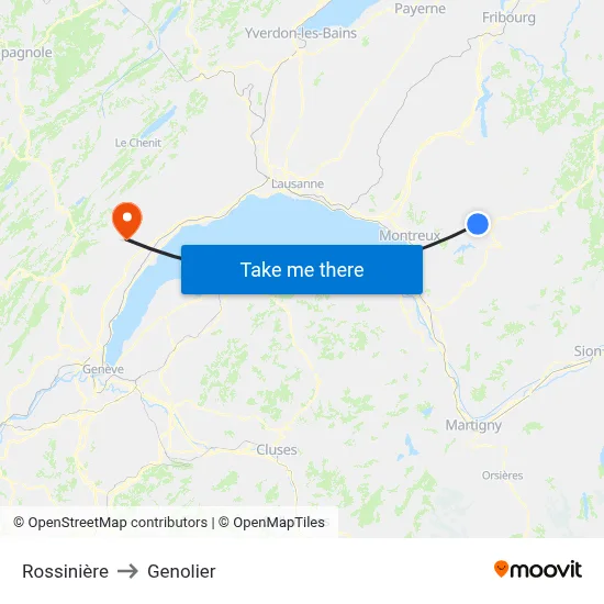 Rossinière to Genolier map