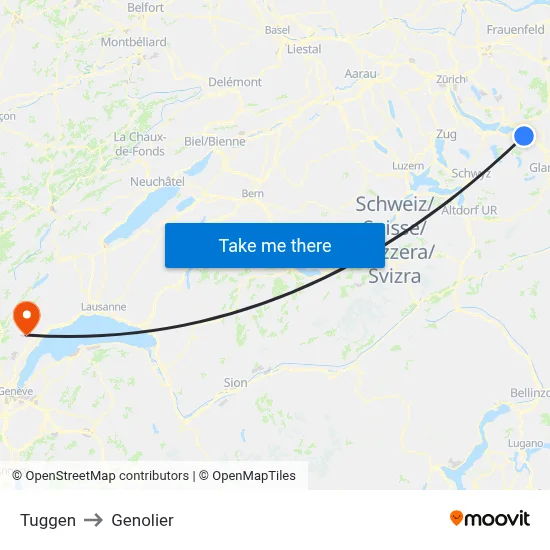 Tuggen to Genolier map