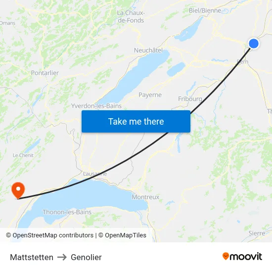 Mattstetten to Genolier map