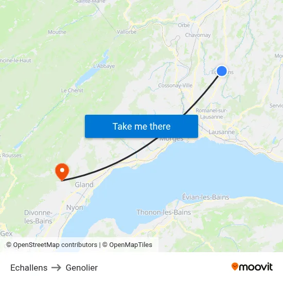 Echallens to Genolier map