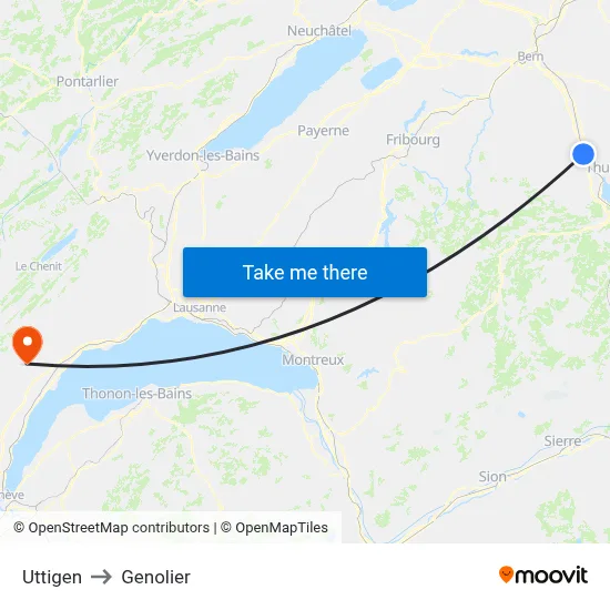 Uttigen to Genolier map