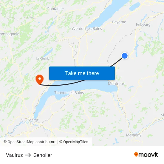 Vaulruz to Genolier map