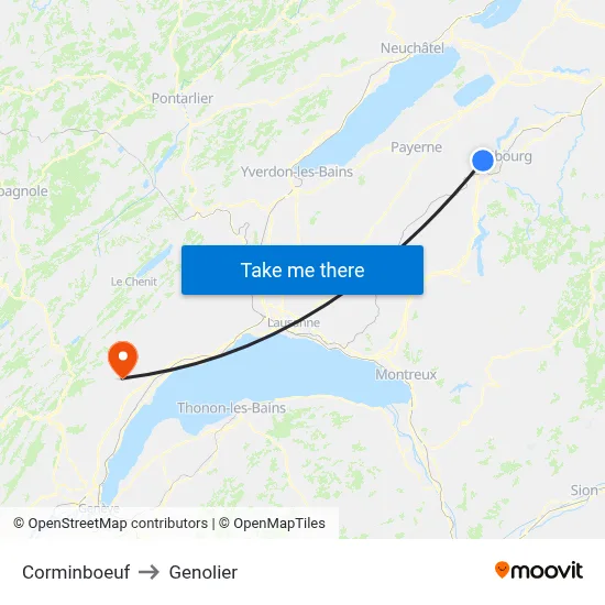 Corminboeuf to Genolier map