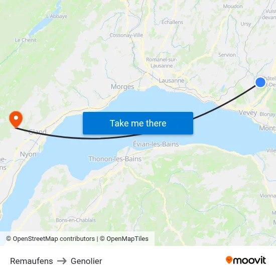 Remaufens to Genolier map
