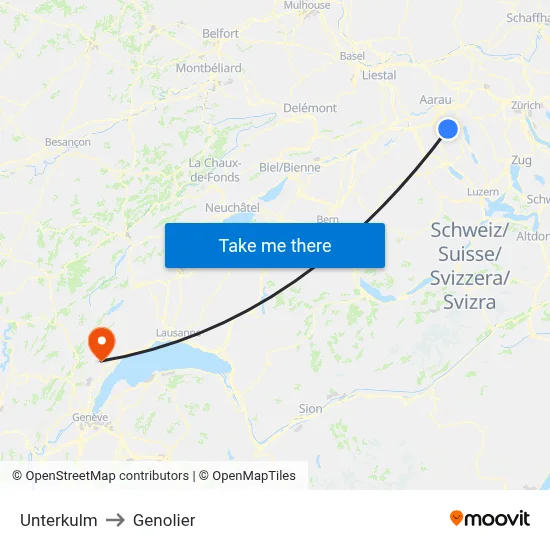Unterkulm to Genolier map