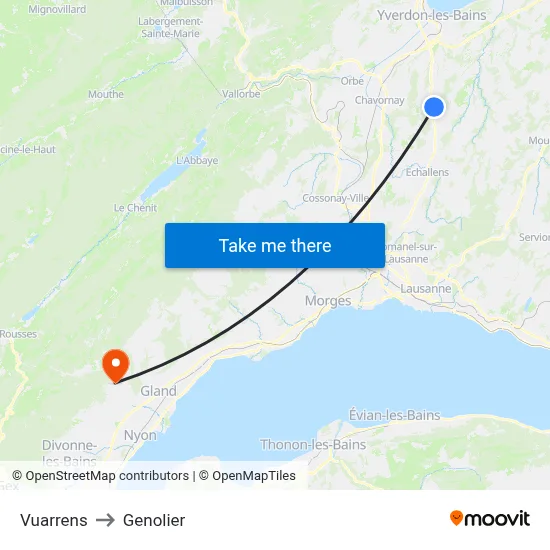 Vuarrens to Genolier map