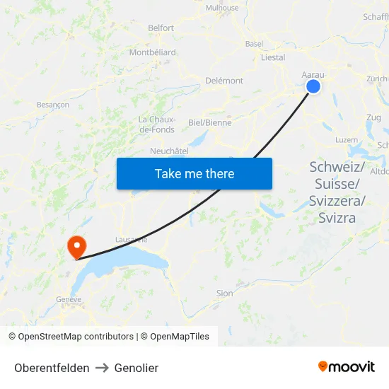 Oberentfelden to Genolier map