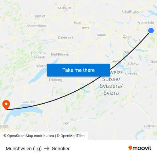 Münchwilen (Tg) to Genolier map
