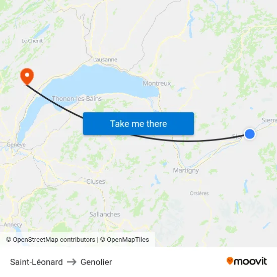 Saint-Léonard to Genolier map