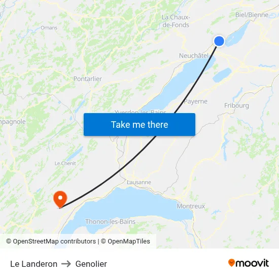 Le Landeron to Genolier map