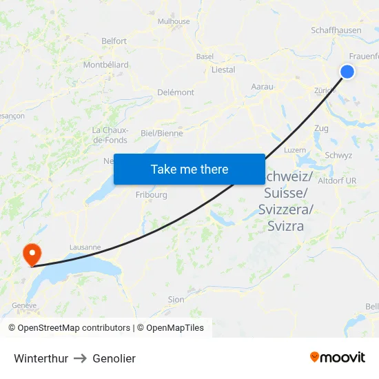 Winterthur to Genolier map