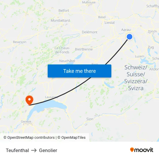 Teufenthal to Genolier map
