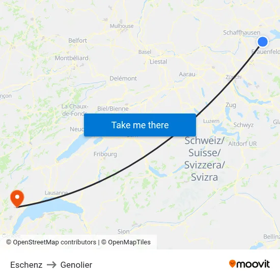 Eschenz to Genolier map