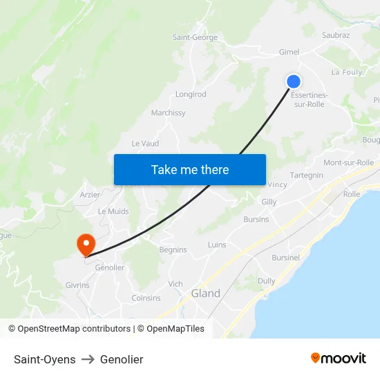Saint-Oyens to Genolier map