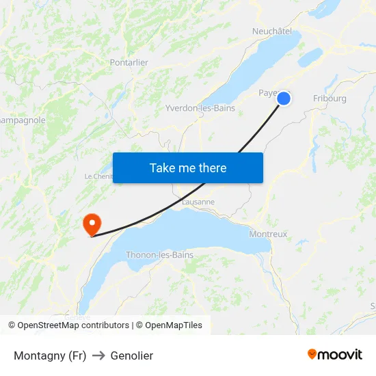 Montagny (Fr) to Genolier map