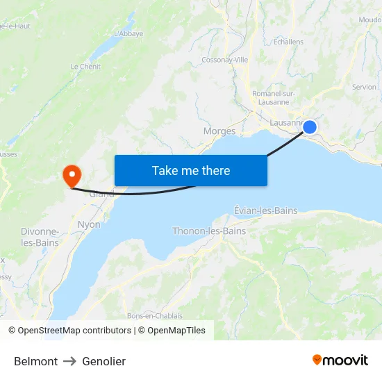 Belmont to Genolier map