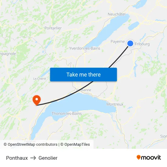 Ponthaux to Genolier map