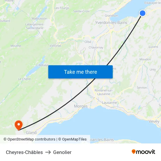 Cheyres-Châbles to Genolier map