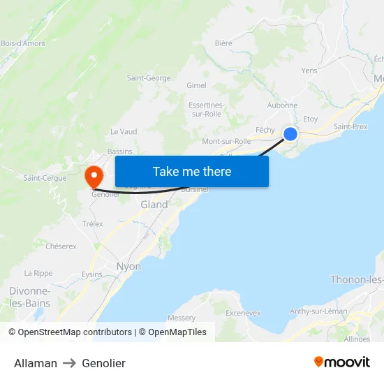 Allaman to Genolier map