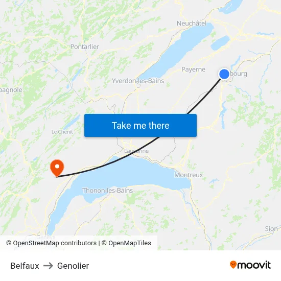 Belfaux to Genolier map