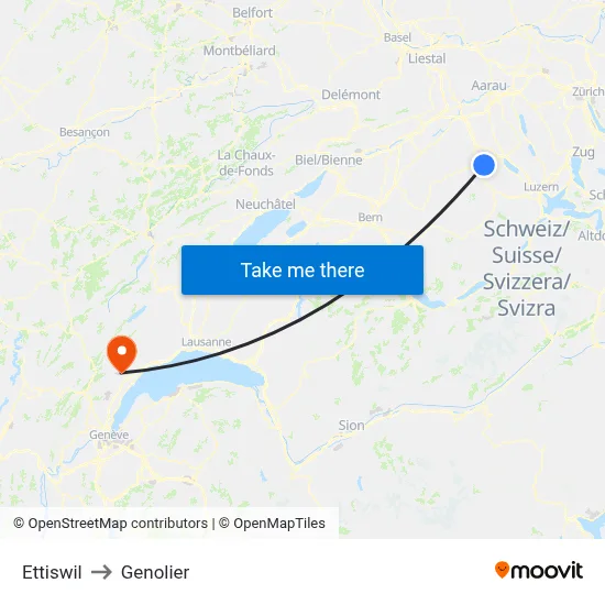 Ettiswil to Genolier map