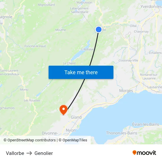 Vallorbe to Genolier map