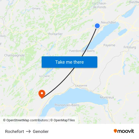Rochefort to Genolier map