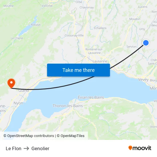 Le Flon to Genolier map