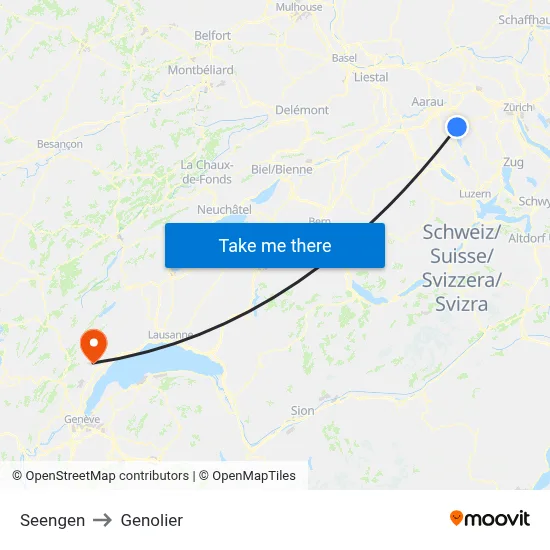 Seengen to Genolier map