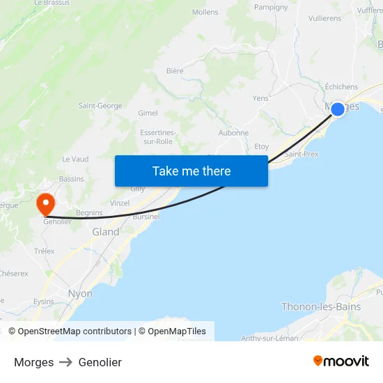 Morges to Genolier map
