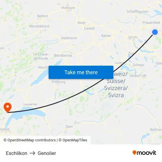 Eschlikon to Genolier map