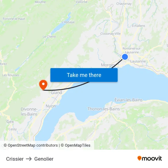 Crissier to Genolier map