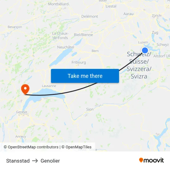 Stansstad to Genolier map