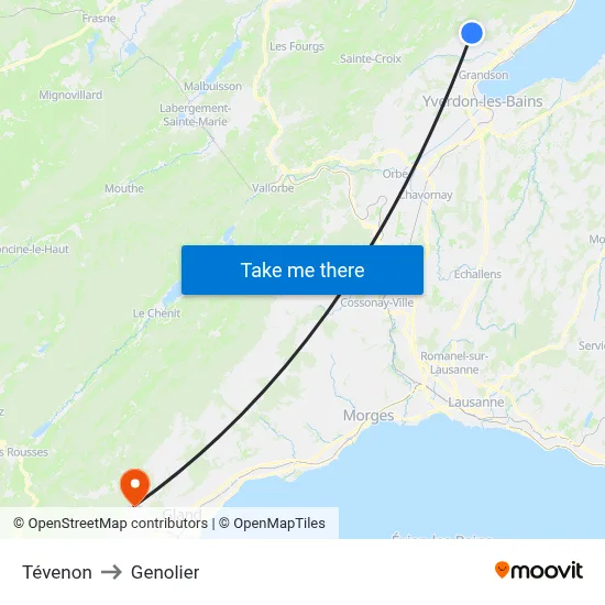 Tévenon to Genolier map