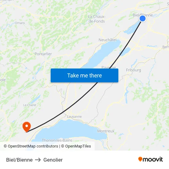 Biel/Bienne to Genolier map
