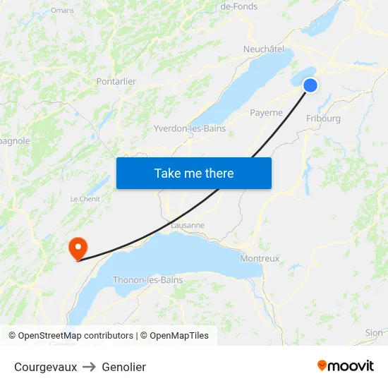 Courgevaux to Genolier map