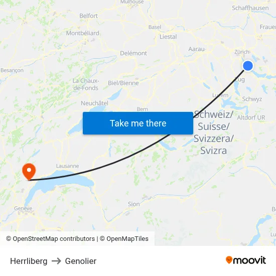 Herrliberg to Genolier map