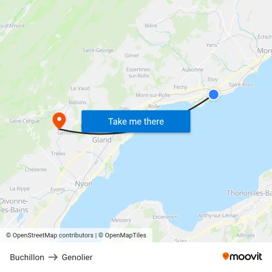 Buchillon to Genolier map
