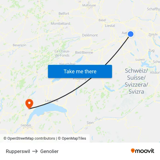 Rupperswil to Genolier map