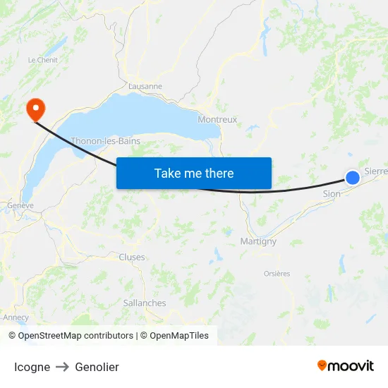 Icogne to Genolier map
