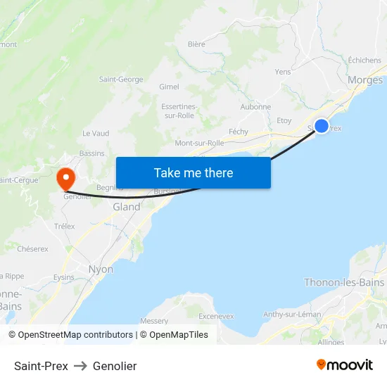 Saint-Prex to Genolier map