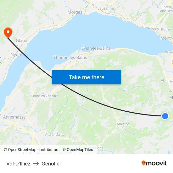 Val-D'Illiez to Genolier map